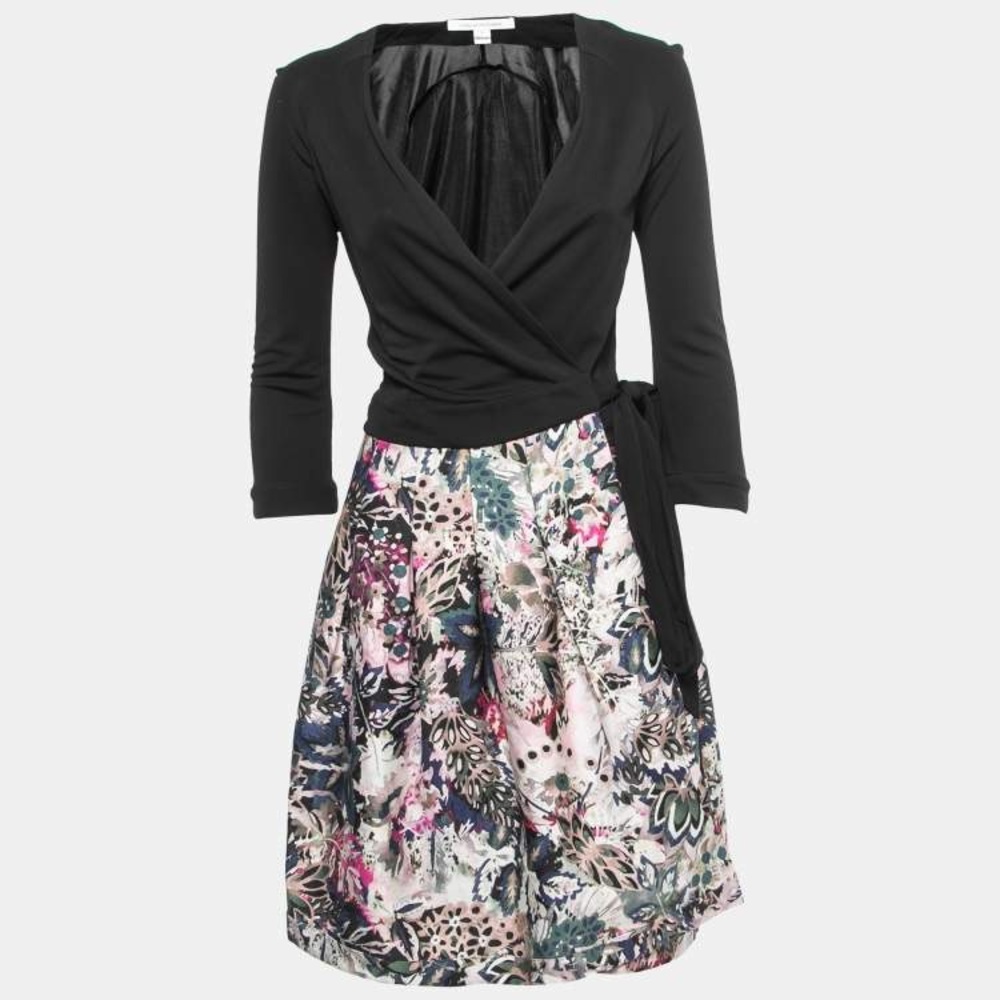 Diane von Furstenberg floral black pink brocade wrap dress size‎ 6